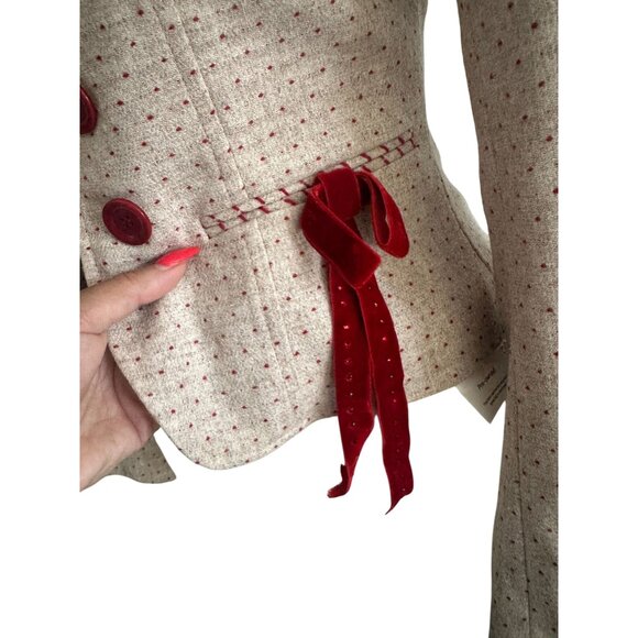 EMANUEL UNGARO Ungaro Fever Red Beige Polka Dot Bow Blazer Size 2 - Picture 9 of 13